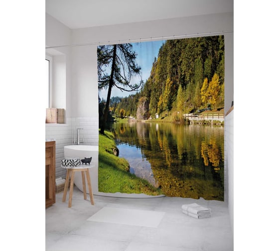 Штора (занавеска) для ванной JoyArty из сатена, 180х200 см с крючками, sc_32631 1