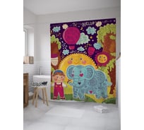 Штора (занавеска) для ванной JoyArty "Дружба со слоном" из сатена, 180х200 см с крючками, sc_60467