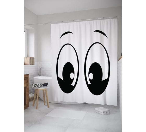 Штора (занавеска) для ванной JoyArty "Мультяшное удивление" из сатена, 180х200 см с крючками, sc_55032 1