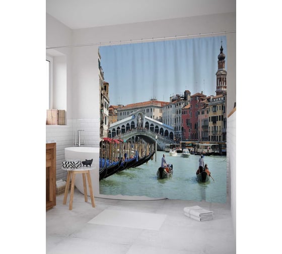 Штора (занавеска) для ванной JoyArty "Речные перевозки" из сатена, 180х200 см с крючками, sc_4149 1