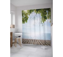 Штора (занавеска) для ванной JoyArty "Море у помоста" из сатена, 180х200 см с крючками, sc_32395