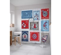 Штора (занавеска) для ванной JoyArty "Морские почтовые марки" из сатена, 180х200 см с крючками, sc_4275