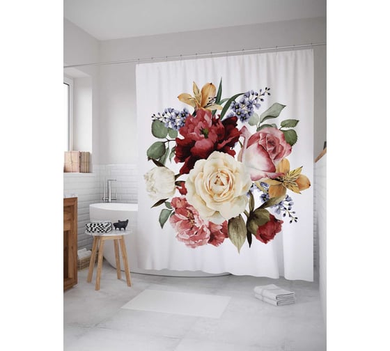 Штора (занавеска) для ванной JoyArty "Прекрасный летний букет" из сатена, 180х200 см sc_294376 1