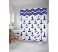 Штора (занавеска) для ванной JoyArty "Якоря и зигзаги" из сатена, 180х200 см с крючками, sc_5094