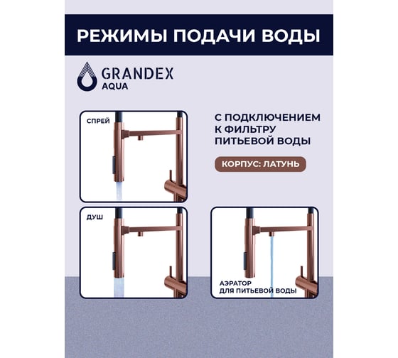 Смеситель для кухни Grandex AQUA Choice-S COPPER 9020152