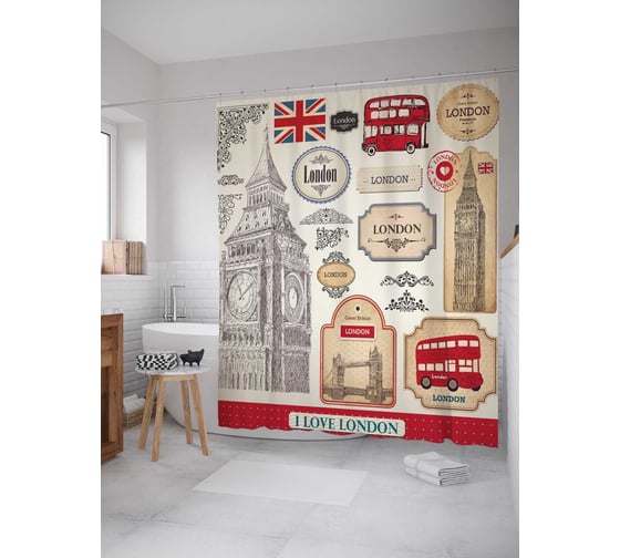Штора (занавеска) для ванной JoyArty "Я люблю Лондон" из сатена, 180х200 см с крючками, sc_9409 1