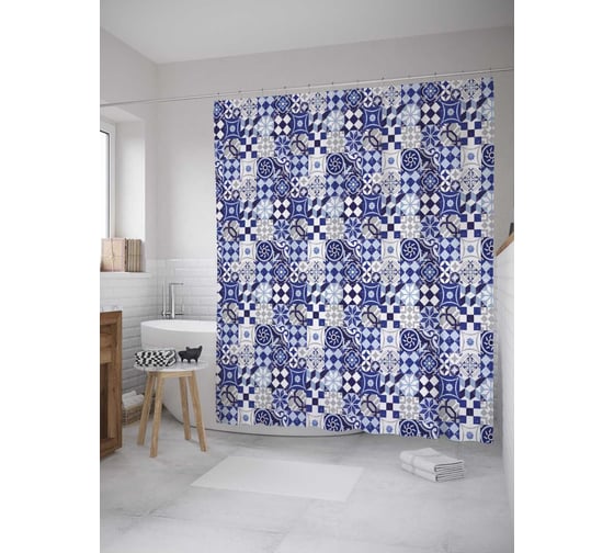 Штора (занавеска) для ванной JoyArty из сатена, 180х200 см с крючками sc_36571