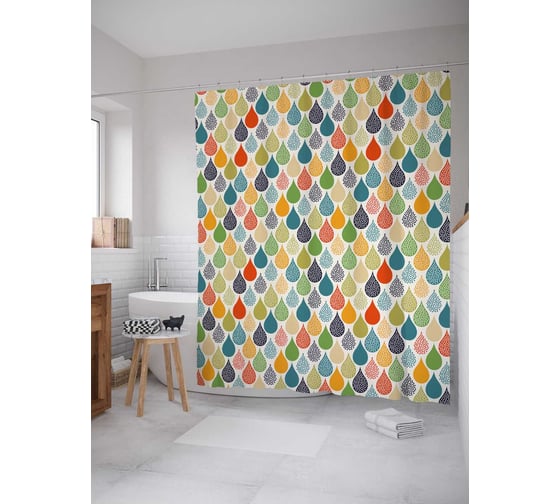 Штора (занавеска) для ванной JoyArty из сатена, 180х200 см с крючками sc_36643