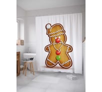 Штора (занавеска) для ванной JoyArty "Пряничный дед" из сатена, 180х200 см с крючками, sc_38335