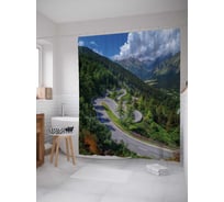 Штора (занавеска) для ванной JoyArty "Горная трасса" из сатена, 180х200 см с крючками, sc_32822