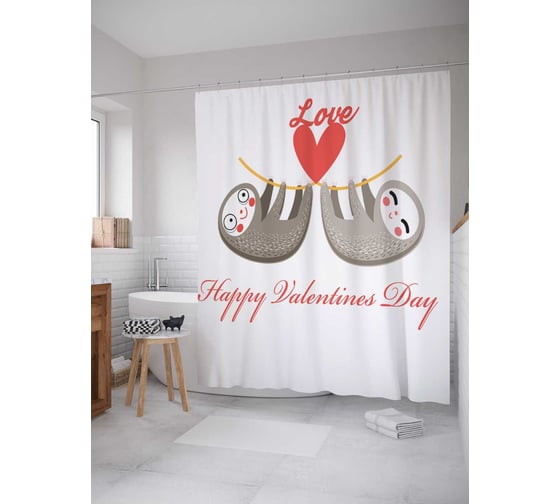Штора (занавеска) для ванной JoyArty "Люблю день ваентина" из сатена, 180х200 см с крючками, sc_37862 1