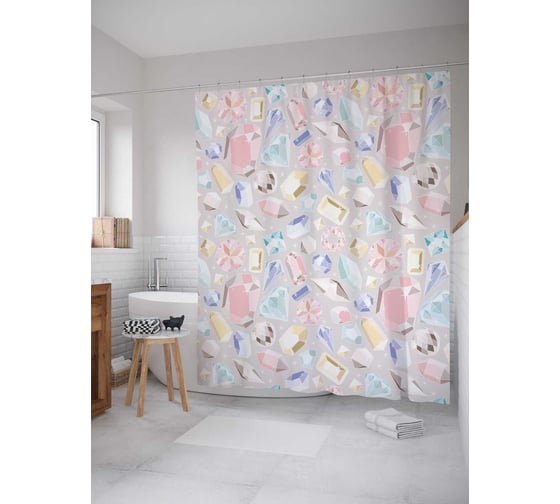 Штора (занавеска) для ванной JoyArty "Драгоценные камни" из сатена, 180х200 см с крючками, sc_38068 1