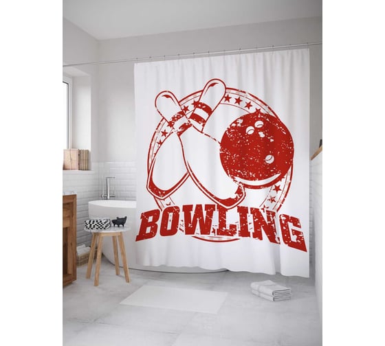 Штора (занавеска) для ванной JoyArty "Боулинг ретро" из сатена, 180х200 см с крючками, sc_38151 1