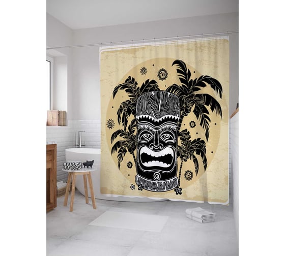 Штора (занавеска) для ванной JoyArty "Маска тики" из сатена, 180х200 см с крючками, sc_37720 1