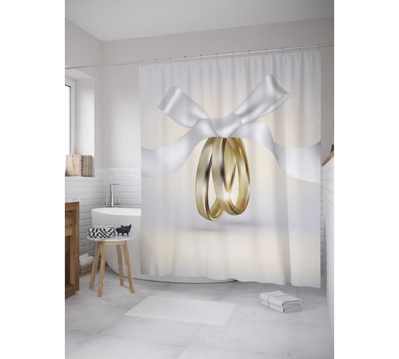 Штора (занавеска) для ванной JoyArty из сатена, 180х200 см с крючками sc_35144 1