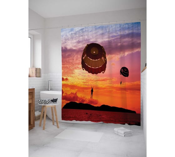 Штора (занавеска) для ванной JoyArty "Парашуты в вечернем небе" из сатена, 180х200 см с крючками, sc_7730 1
