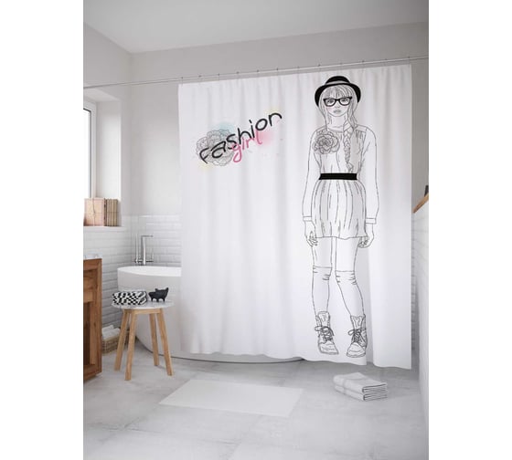 Штора (занавеска) для ванной JoyArty из сатена, 180х200 см с крючками sc_37295