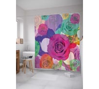Штора (занавеска) для ванной JoyArty "Цветные розы" из сатена, 180х200 см с крючками, sc_38417