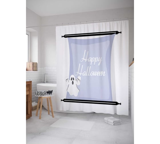 Штора (занавеска) для ванной JoyArty "Свиток Веселый Хеллоуин" из сатена, 180х200 см с крючками, sc_4805 1