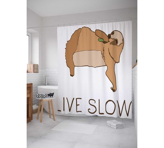 Штора (занавеска) для ванной JoyArty "Люблю спокойствие" из сатена, 180х200 см с крючками, sc_37843 1