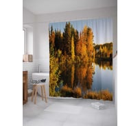 Штора (занавеска) для ванной JoyArty "На берегу озера" из сатена, 180х200 см с крючками, sc_37685