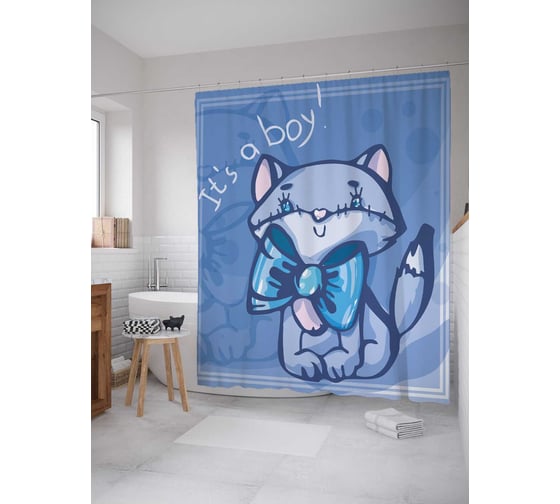 Штора (занавеска) для ванной JoyArty из сатена, 180х200 см с крючками sc_35098 1