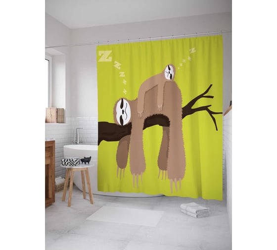 Штора (занавеска) для ванной JoyArty "Семья на веточке" из сатена, 180х200 см с крючками, sc_37857 1