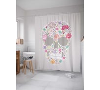 Штора (занавеска) для ванной JoyArty "Цветущий череп" из сатена, 180х200 см с крючками, sc_9749