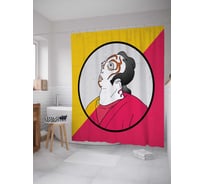 Штора (занавеска) для ванной JoyArty "Портрет самурая" из сатена, 180х200 см с крючками, sc_37816