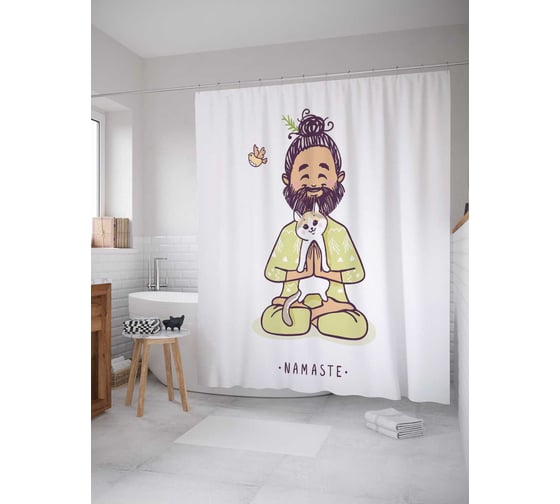 Штора (занавеска) для ванной JoyArty "Йога с котом" из сатена, 180х200 см с крючками, sc_38571 1