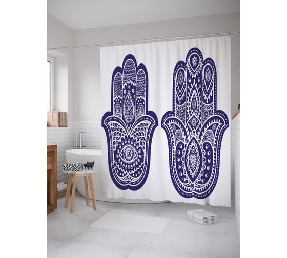 Штора (занавеска) для ванной JoyArty "Пара хамсы" из сатена, 180х200 см с крючками, sc_38635