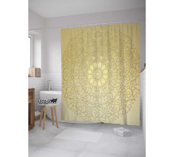 Штора (занавеска) для ванной JoyArty "Монотонный узор цветка" из сатена, 180х200 см с крючками, sc_33838 1