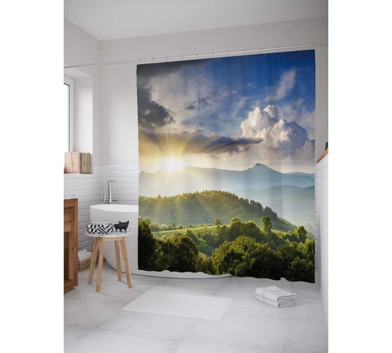 Штора (занавеска) для ванной JoyArty из сатена, 180х200 см с крючками sc_37308 1