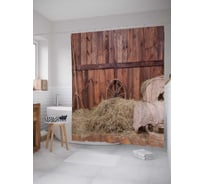 Штора (занавеска) для ванной JoyArty "Колесо в сарае" из сатена, 180х200 см с крючками, sc_38276