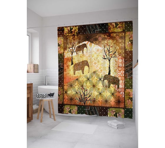 Штора (занавеска) для ванной JoyArty из сатена, 180х200 см с крючками sc_37375 1