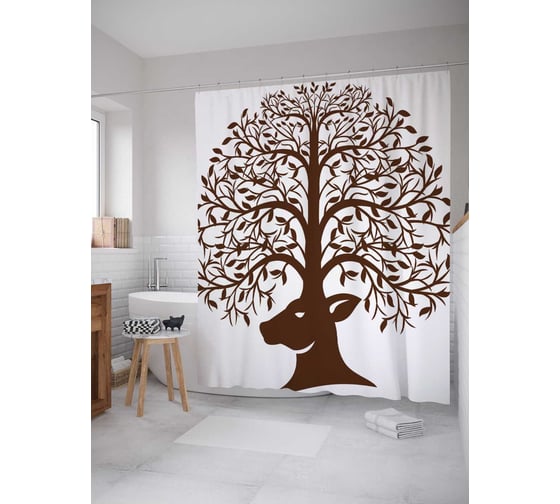 Штора (занавеска) для ванной JoyArty "Дерево плодородия" из сатена, 180х200 см с крючками, sc_37640 1