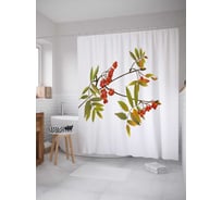 Штора (занавеска) для ванной JoyArty "Две грозди рябины" из сатена, 180х200 см с крючками, sc_38408