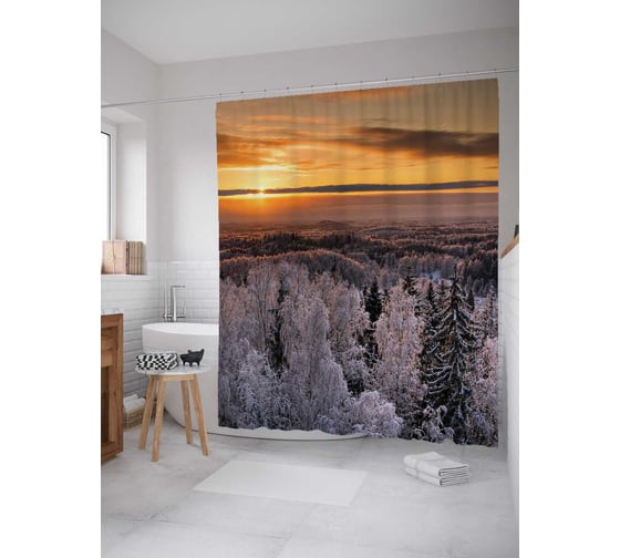 Штора (занавеска) для ванной JoyArty "Лесные просторы" из сатена, 180х200 см с крючками, sc_4153 1
