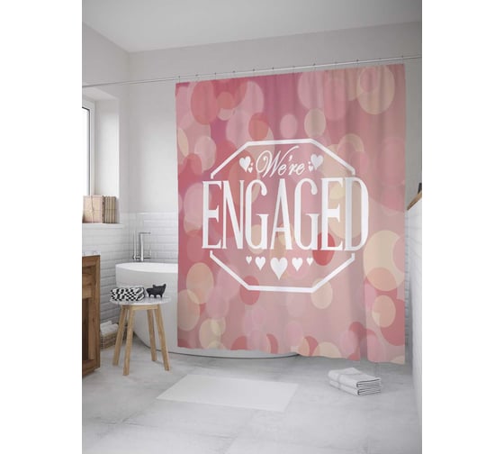 Штора (занавеска) для ванной JoyArty "Помолвлены" из сатена, 180х200 см с крючками, sc_34527 1