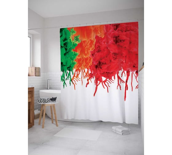 Штора (занавеска) для ванной JoyArty "Нереальные цветы" из сатена, 180х200 см с крючками, sc_3874 1