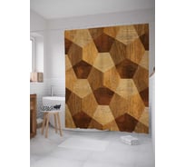 Штора (занавеска) для ванной JoyArty "Деревянная призма" из сатена, 180х200 см с крючками, sc_37395
