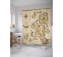 Штора (занавеска) для ванной JoyArty "Пиратская карта" из сатена, 180х200 см с крючками, sc_38218