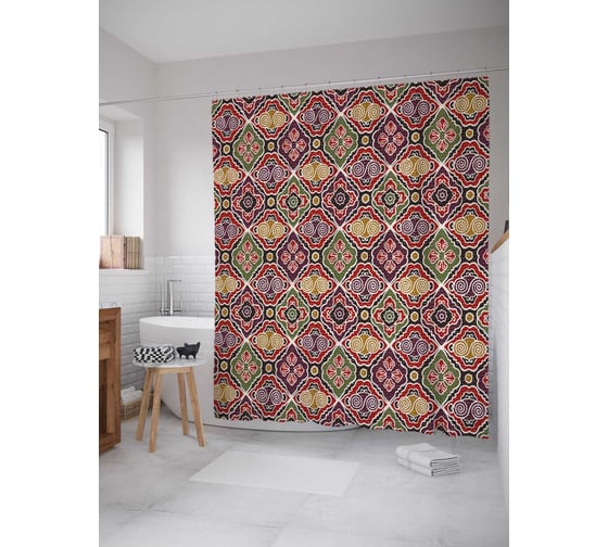 Штора (занавеска) для ванной JoyArty из сатена, 180х200 см с крючками sc_37381 1