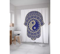 Штора (занавеска) для ванной JoyArty "Инь и ян в хамсе" из сатена, 180х200 см с крючками, sc_38613