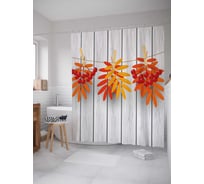 Штора (занавеска) для ванной JoyArty "Подвешенные листья рябины" из сатена, 180х200 см с крючками, sc_38393