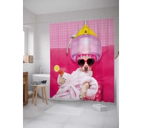 Штора (занавеска) для ванной JoyArty "Пес в парикмахерской" из сатена, 180х200 см с крючками, sc_38572