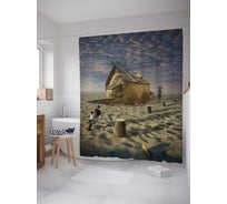 Штора (занавеска) для ванной JoyArty "Заброшенная хижина в пустыне" из сатена, 180х200 см с крючками, sc_4601