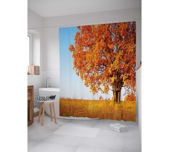 Штора (занавеска) для ванной JoyArty "Одинокое дерево" из сатена, 180х200 см с крючками, sc_37684 1