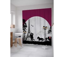 Штора (занавеска) для ванной JoyArty "Романтический Париж" из сатена, 180х200 см с крючками, sc_53927