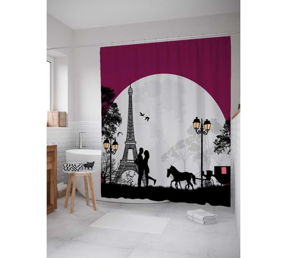 Штора (занавеска) для ванной JoyArty "Романтический Париж" из сатена, 180х200 см с крючками, sc_53927 1